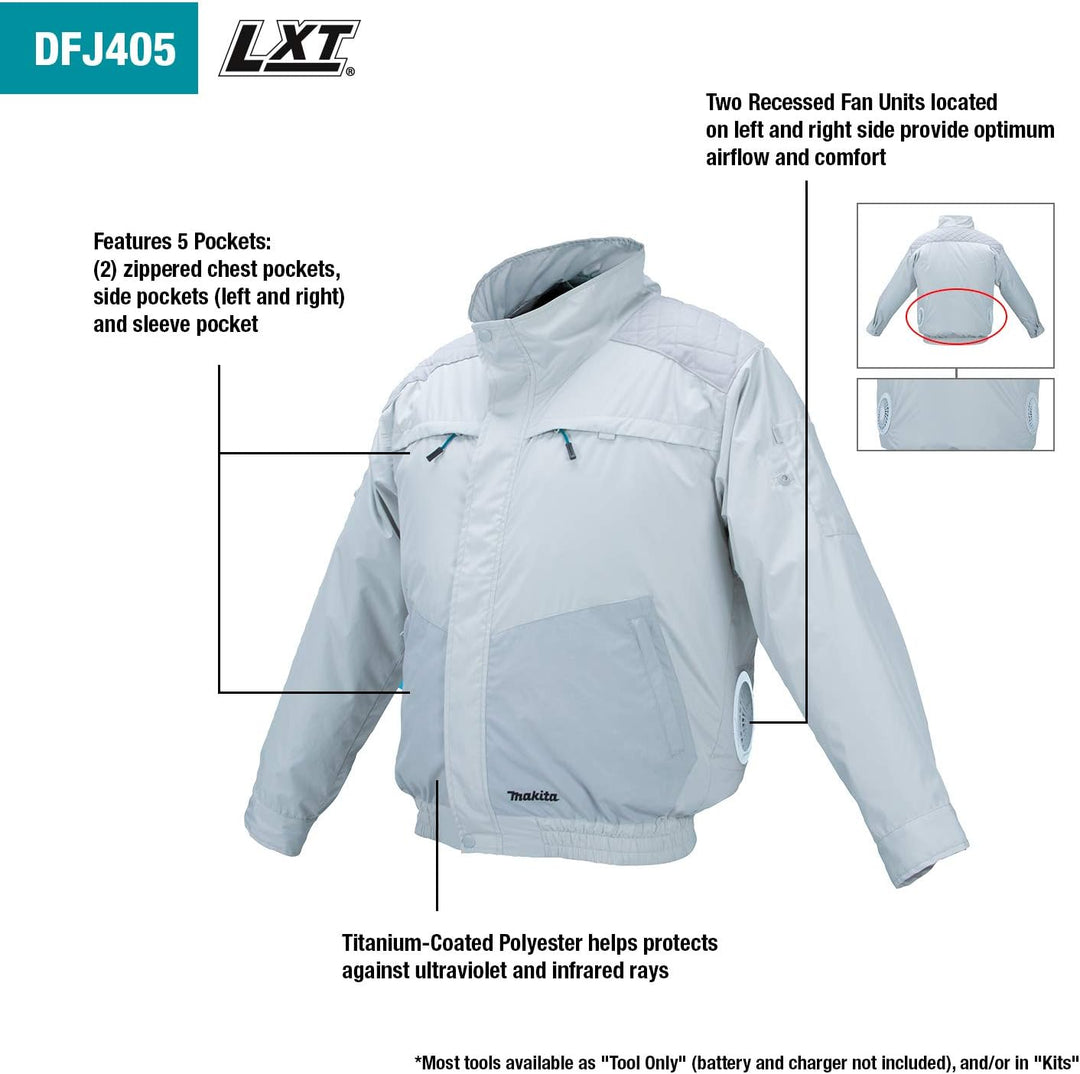 Makita 18V LXT Lithium-Ion Cordless UV Resistant Fan Jacket - S - White