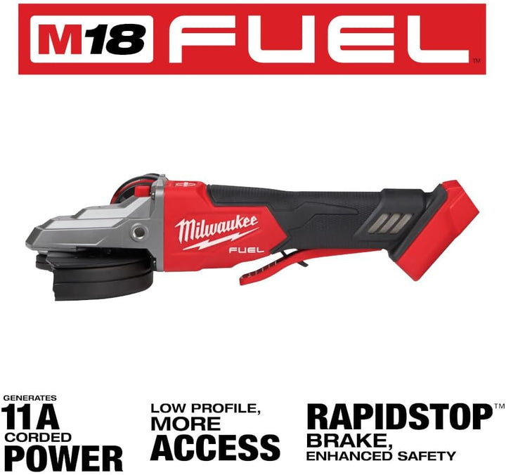 Milwaukee M18 18V Fuel Lithium-Ion 5" Brushless Cordless Flathead Braking Grinder with Paddle Switch - Tool-Only