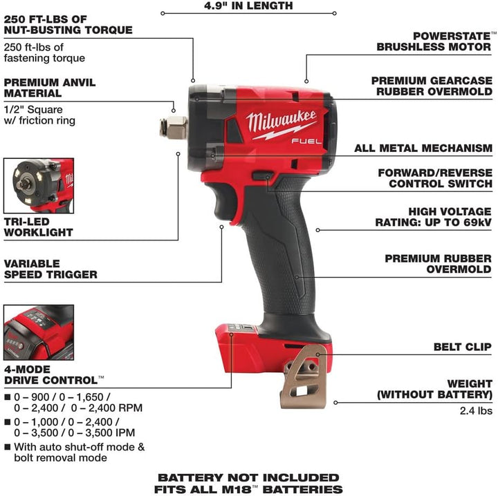 Milwaukee 18V 1/2" Brushless Cordless Impact Wrench with Friction Ring