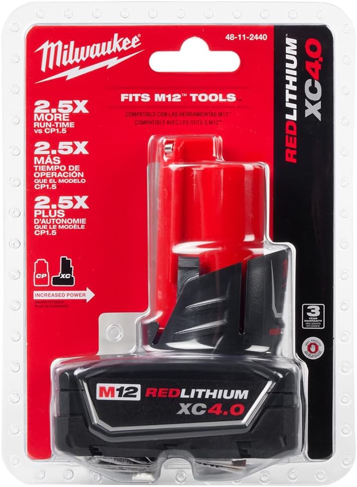 Milwaukee M12 Redlithium XC with Extended Capacity Battery Pack 4.0 Ah