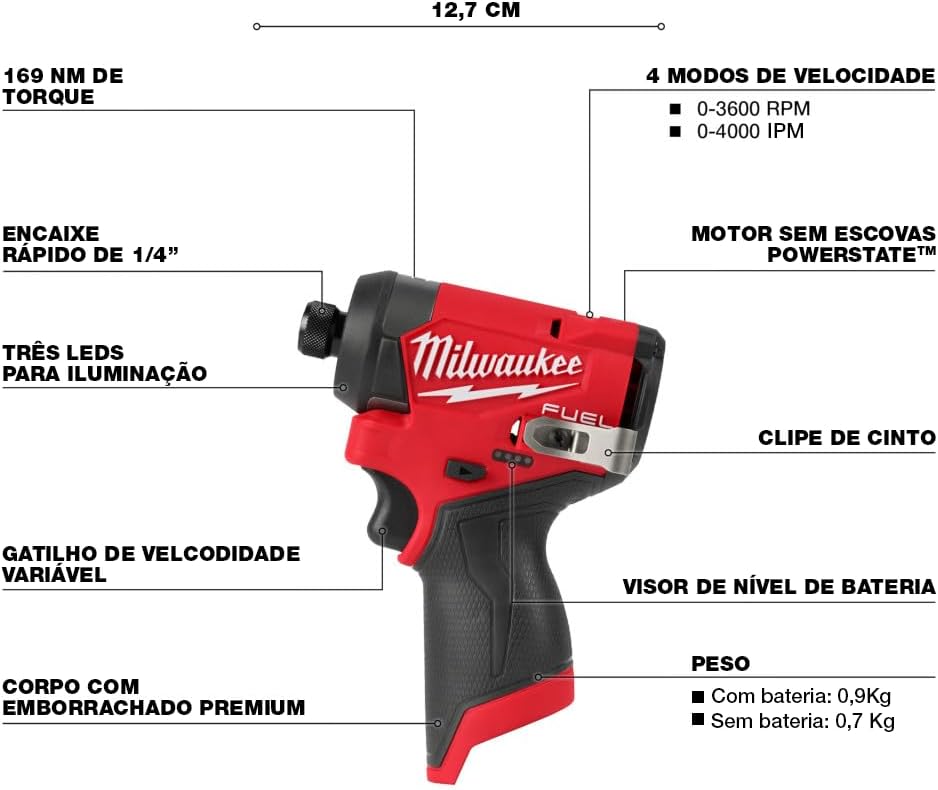 Milwaukee 12V Fuel 1/4" Cordless Hex Impact Driver - Tool Only