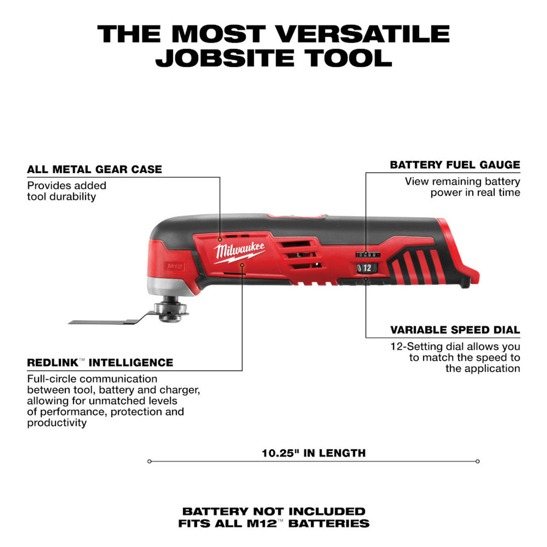 Milwaukee M12 12V Redlithium Ion Variable Speed Cordless Multi Tool with Multi Use Blade - Tool Only