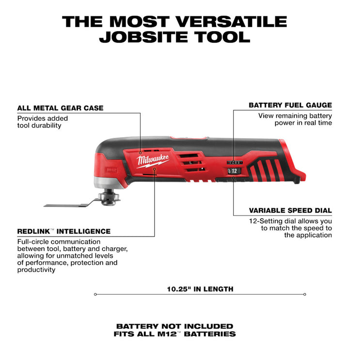 Milwaukee M12 12V Redlithium Ion Variable Speed Cordless Multi Tool with Multi Use Blade - Tool Only