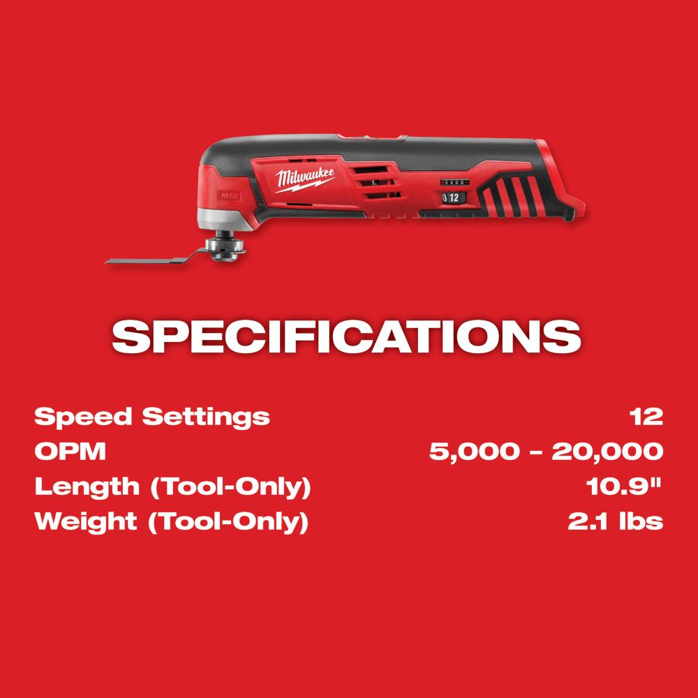 Milwaukee M12 12V Redlithium Ion Variable Speed Cordless Multi Tool with Multi Use Blade - Tool Only