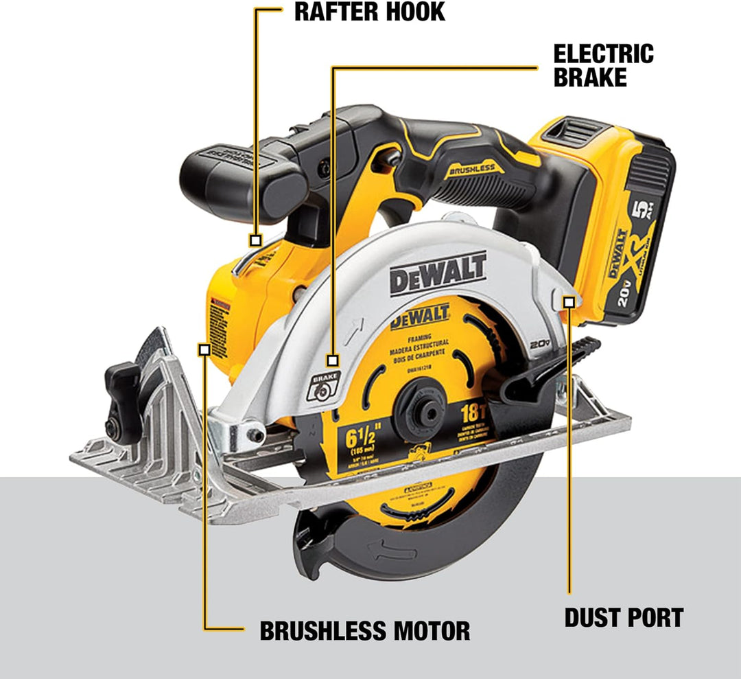 Dewalt 20V MAX XR 6-1/2" Circular Saw (5.0AH) W/ 1 Battery and Bag