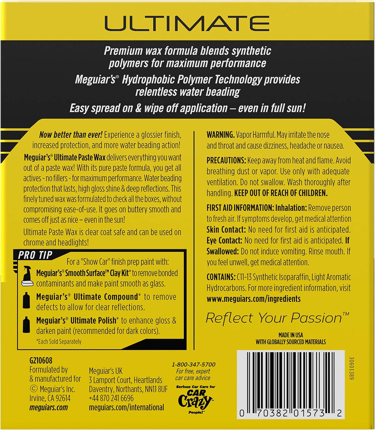 Meguiar's Ultimate Paste Wax - Cire pour voiture de première qualité pour un brillant profond et réfléchissant avec une protection longue durée