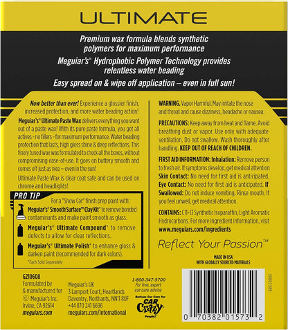 Meguiar's Ultimate Paste Wax - Cire pour voiture de première qualité pour un brillant profond et réfléchissant avec une protection longue durée