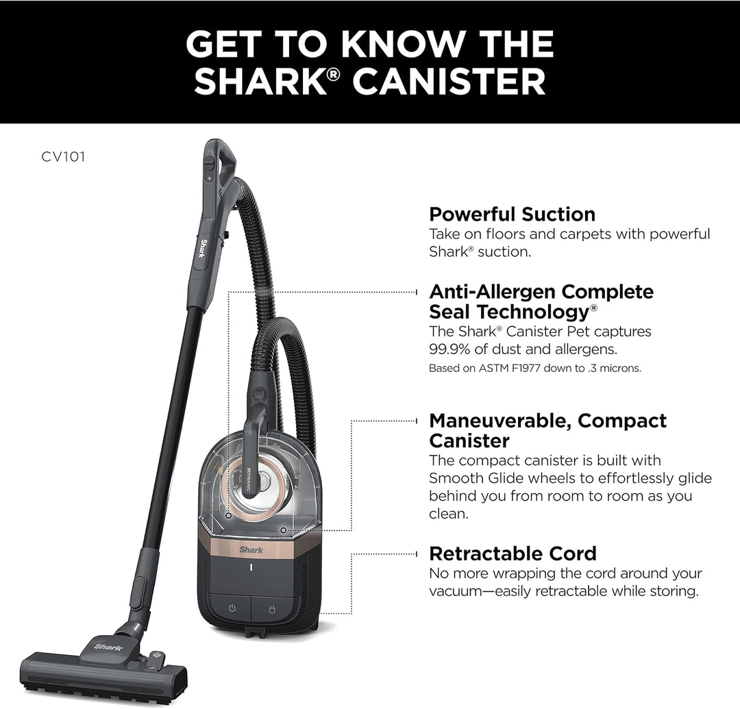 Refurbished Shark CV101C Bagless Corded Canister Vacuum 700W - Granite Gray Nickel