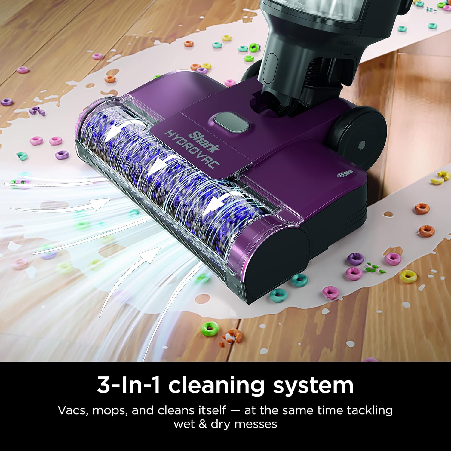 Shark WD100C Hydro Vac 3 en 1, remis à neuf, aspirateur, serpillière et système d'auto-nettoyage - violet de vin