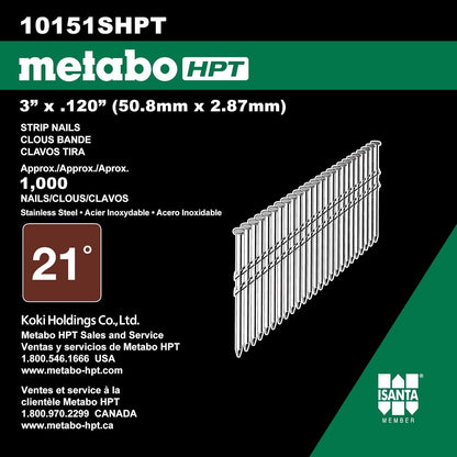 Metabo HPT 3" x .120 Clous à tête ronde en acier inoxydable pour charpente - 1000 pièces