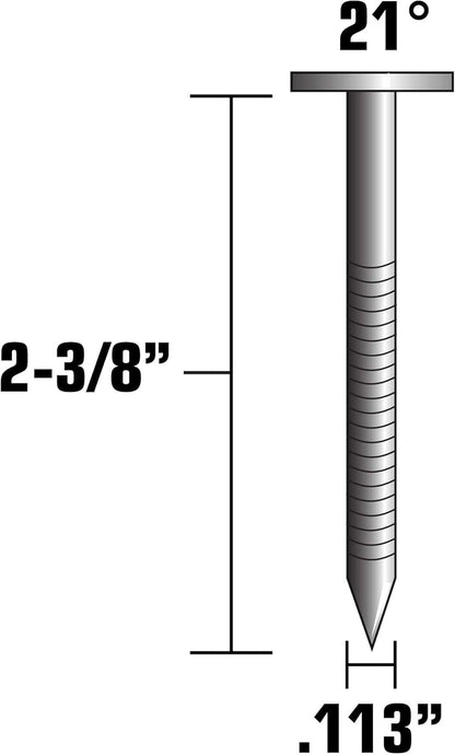 Metabo HPT Clous pour charpente à tête ronde 2-3/8" x .113 - 21 degrés - tige annulaire - 5000 pièces