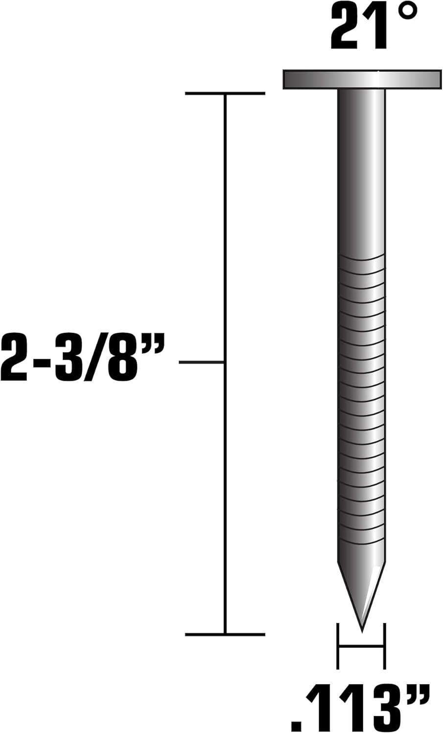 Metabo HPT Clous pour charpente à tête ronde 2-3/8" x .113 - 21 degrés - tige annulaire - 5000 pièces