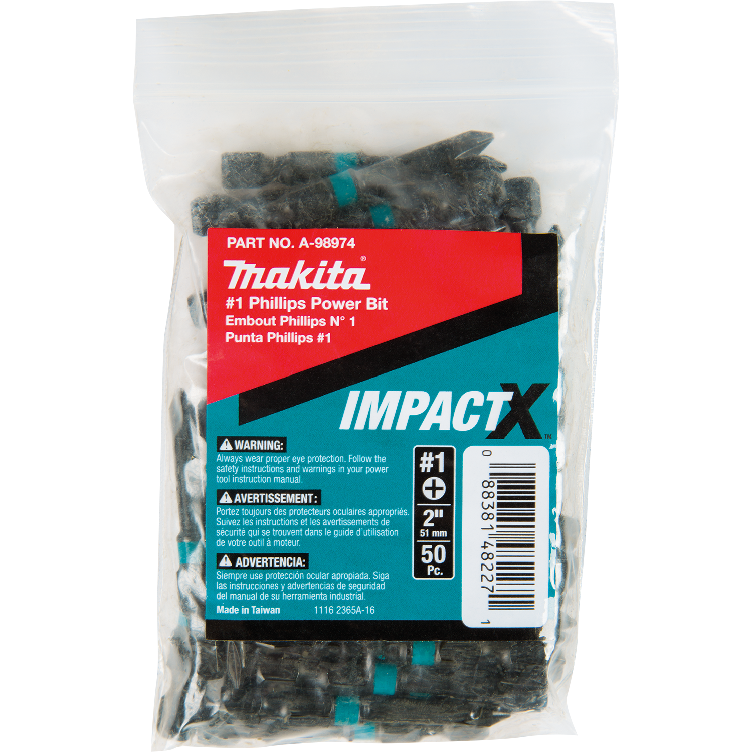Makita Impactx 1 Phillips 2" Power Bit en paquet de 50 PC