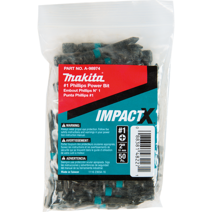 Makita Impactx 1 Phillips 2" Power Bit en paquet de 50 PC