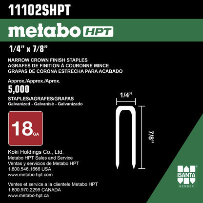 Metabo HPT 1/4" x 7/8" 18 Gauge - Electro Galvanized Finish Staples - 1000 Count