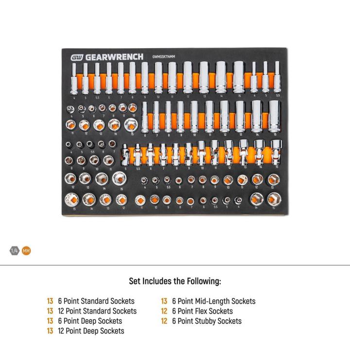 Gearwrench 1/4" Drive Master Metric Socket Set with Foam Storage Tray  - 89 Piece