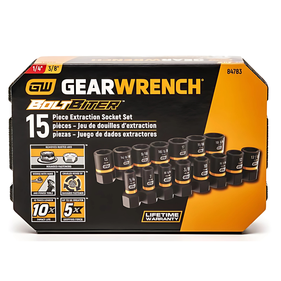 Gearwrench 1/4" & 3/8" Drive Bolt Biter Impact Extraction Socket Set - 15 Piece
