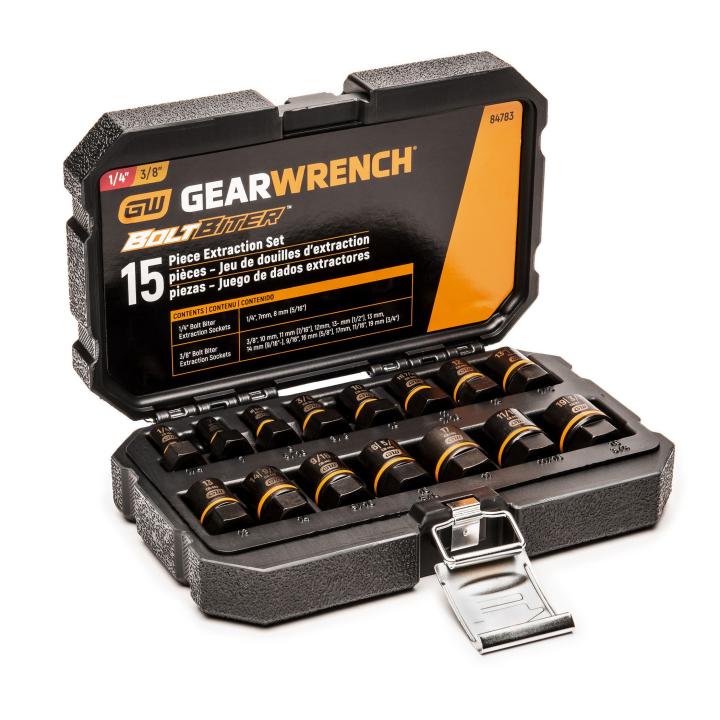 Gearwrench 1/4" & 3/8" Drive Bolt Biter Impact Extraction Socket Set - 15 Piece