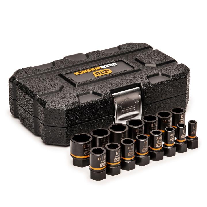 Gearwrench 1/4" & 3/8" Drive Bolt Biter Impact Extraction Socket Set - 15 Piece