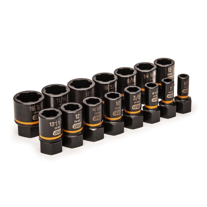 Gearwrench 1/4" & 3/8" Drive Bolt Biter Impact Extraction Socket Set - 15 Piece