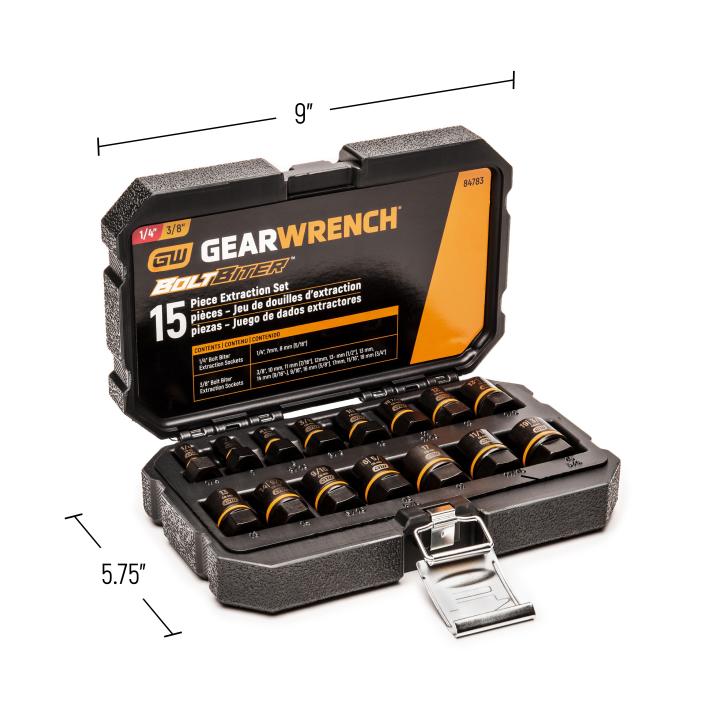 Gearwrench 1/4" & 3/8" Drive Bolt Biter Impact Extraction Socket Set - 15 Piece