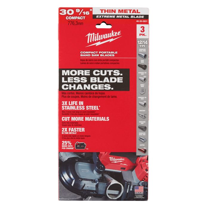 Milwaukee 30 9/16" 12/14 TPI Compact Extreme Thick Metal Band Saw Blade - 3 Pack