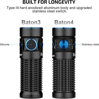 Olight Baton 4 Led Rechargeable Flashlight 1300 Lumens with Battery - Black