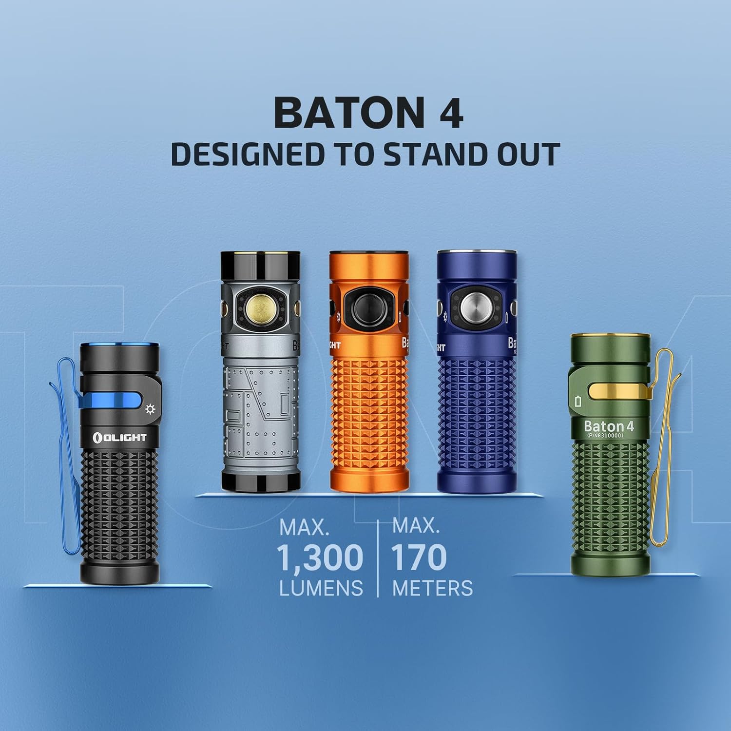 Olight Baton 4 Led Rechargeable Flashlight 1300 Lumens with Battery - Black