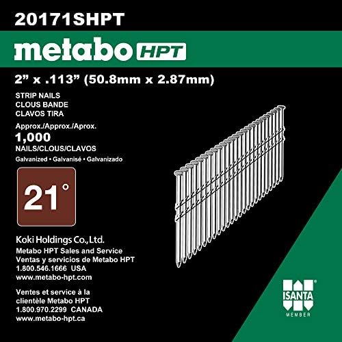 Metabo 20171SHPT HPT Framing Nails 2" by 0.113 - 21 Degree - Full Round Head - Hot Dipped Galvanized - Ring Shank - 1,000 Count