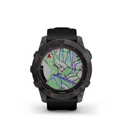 Garmin Fenix 7X Sapphire Solar Larger Adventure Smart Watch - Carbon Grey DLC Titanium with Black Band