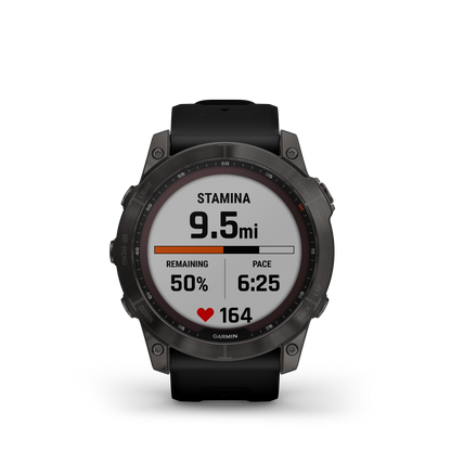 Garmin Fenix 7X Sapphire Solar Larger Adventure Smart Watch - Carbon Grey DLC Titanium with Black Band