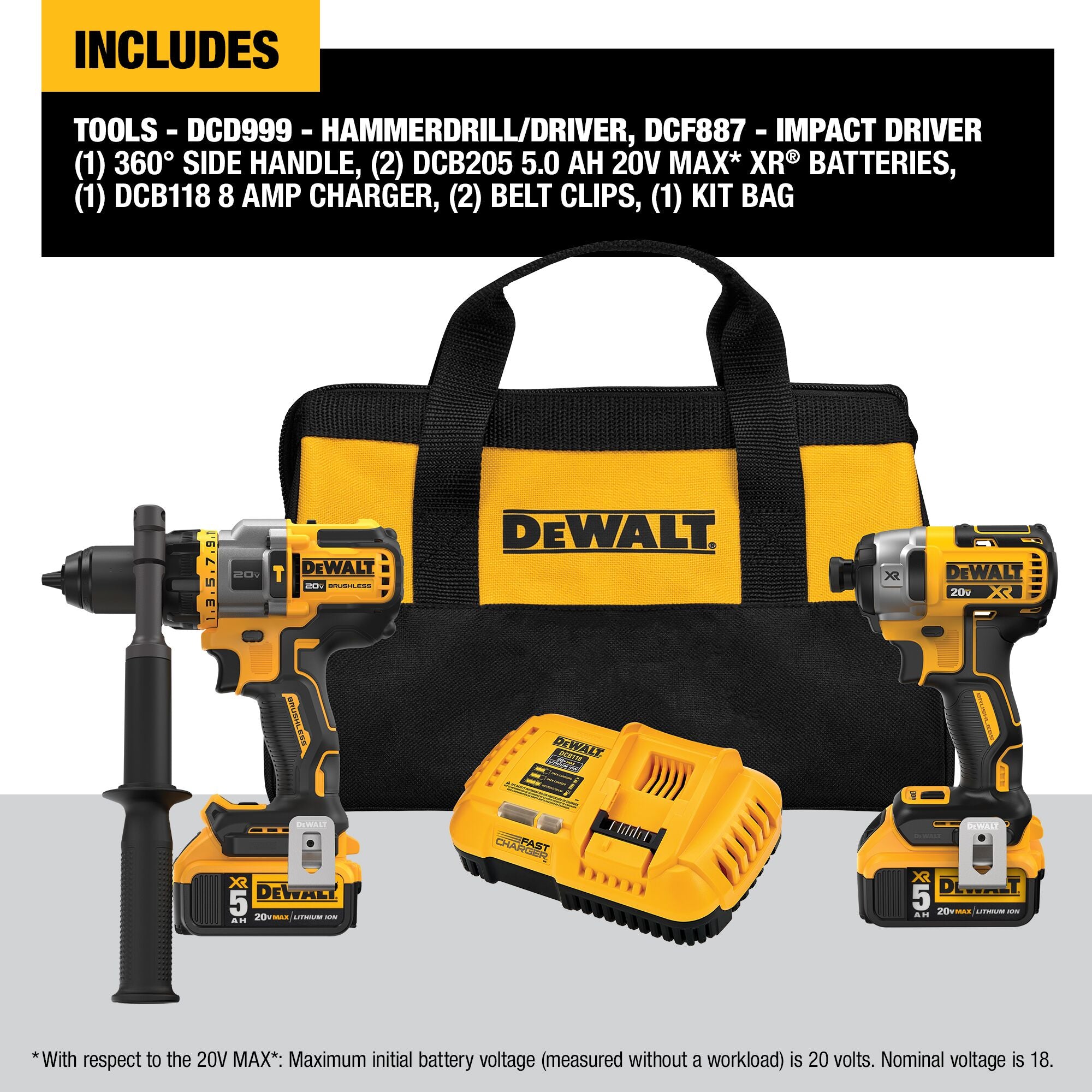 Dewalt 20V MAX Flexvolt Advantage 2 Tool Hammerdrill/Impact W/2 Batteries (5.0AH)