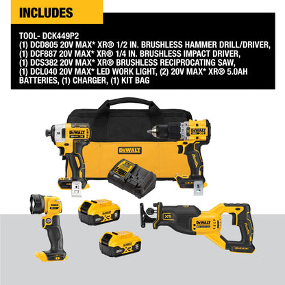 Dewalt 20V Max XR Marteau perforateur - Moteur à chocs - Scie à guichet et lampe de travail - Kit combiné d'outils électriques