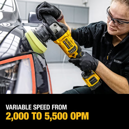Dewalt 20V MAX XR 5" Kit de polisseuse à orbite aléatoire à vitesse variable avec 2 batteries et un sac