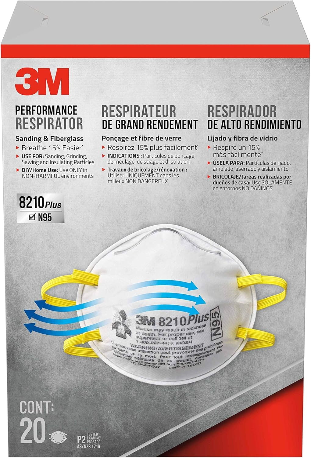 3M Performance Respirator 8210PH20-DC Sanding & Fibreglass N95 20Pack