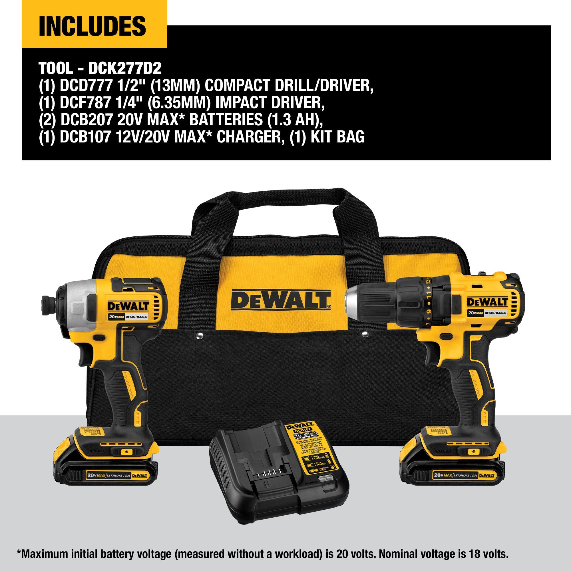 Dewalt 20V Max Cordless Drill Impact Driver 2-Tool Combo Kit