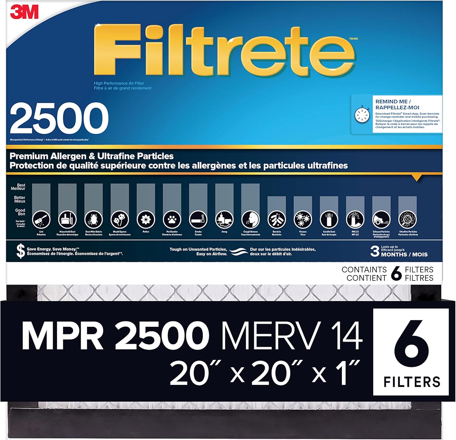 Filtre de four Filtrete 20 x 20 x 1 MPR2500 - 6 pièces