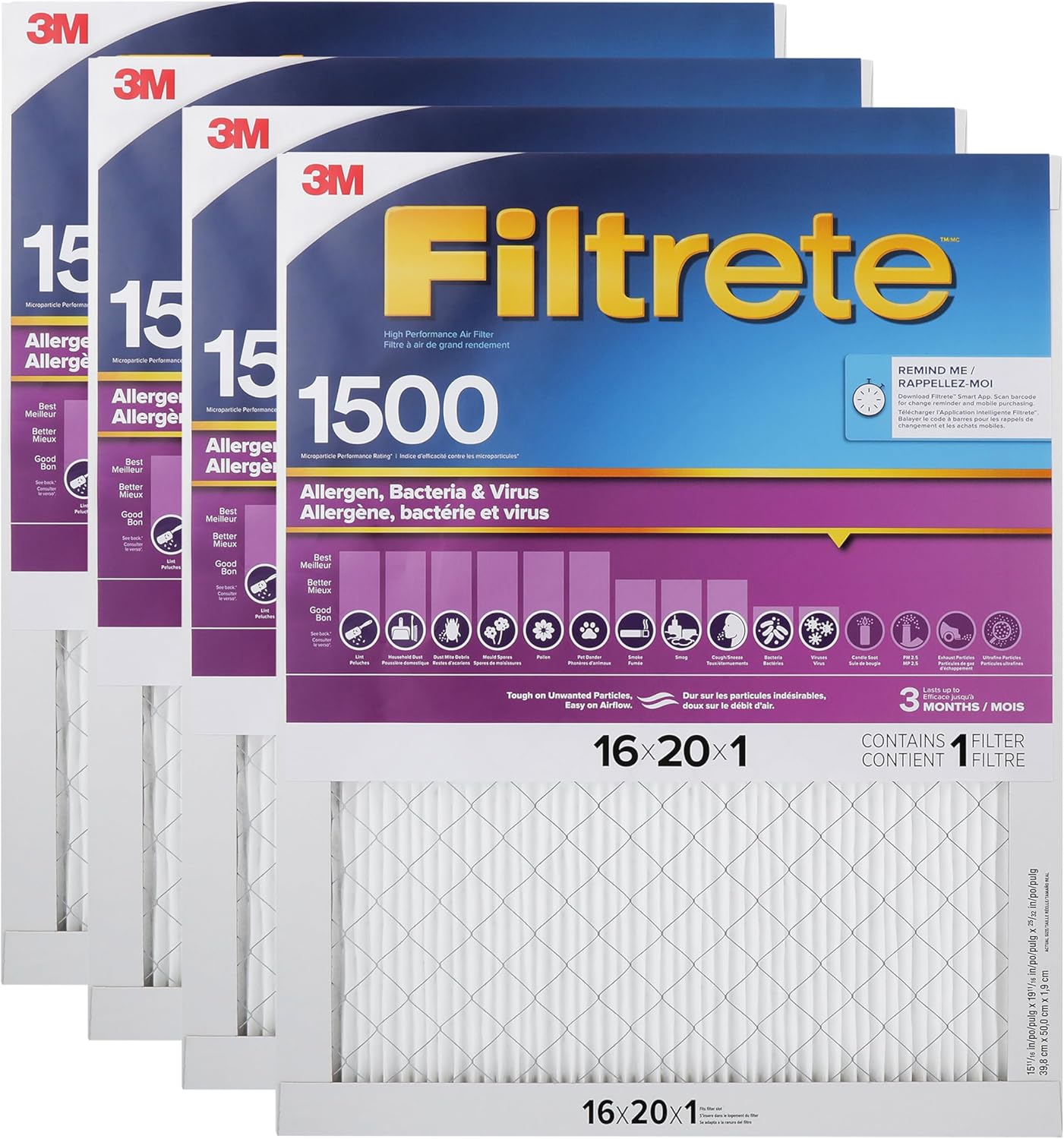 Filtre à air pour four Filtrete 16 x 20 x 1 MPR1500 - 4 pièces