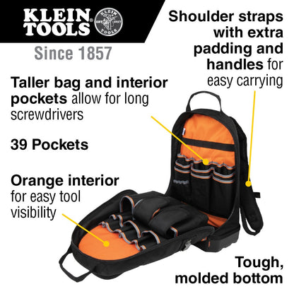 Klein Tools Backpack Heavy Duty Tradesman Pro Bag Organizer
