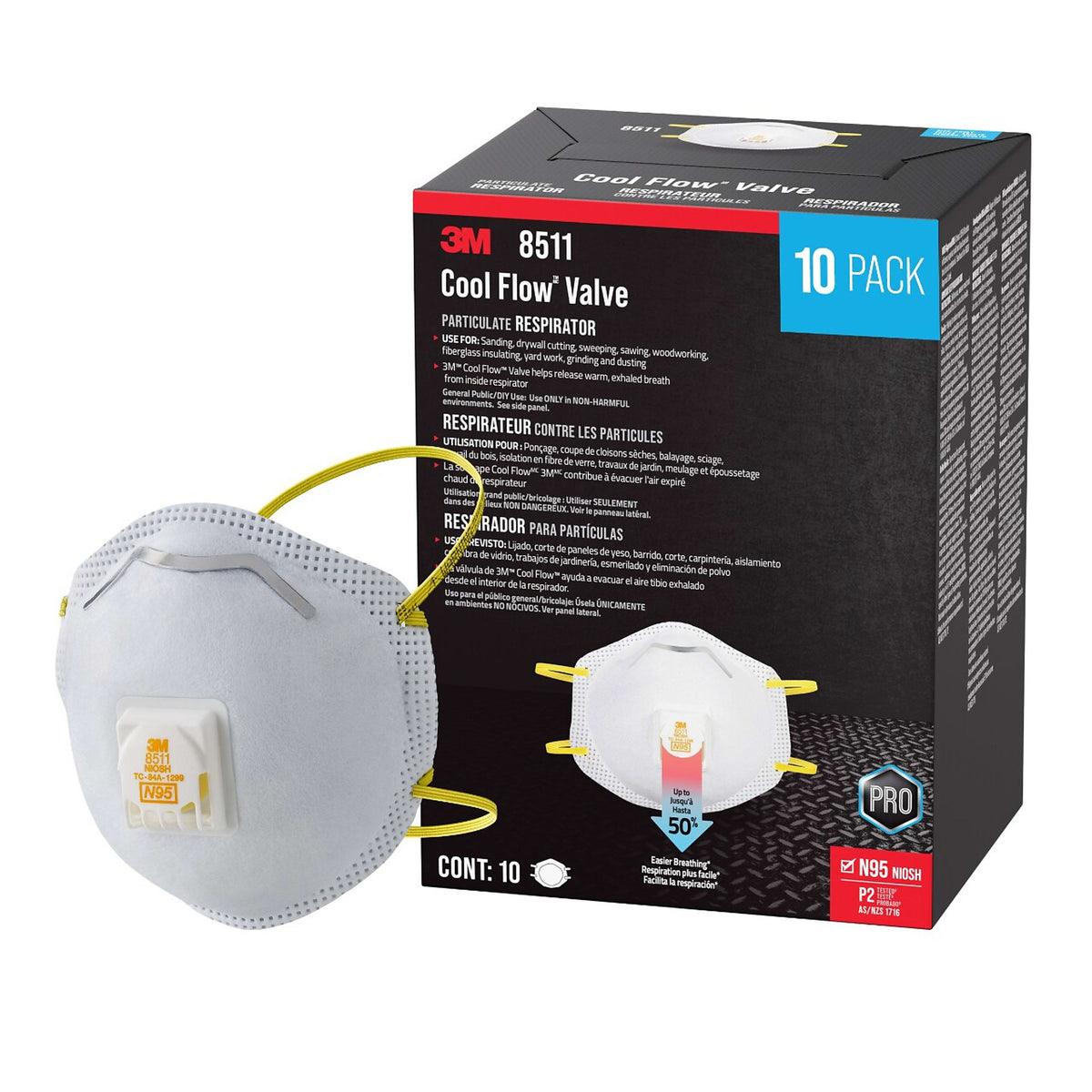 3M Pro Sanding Vented Respirators - 8511P10-DC - 10 Masks N95