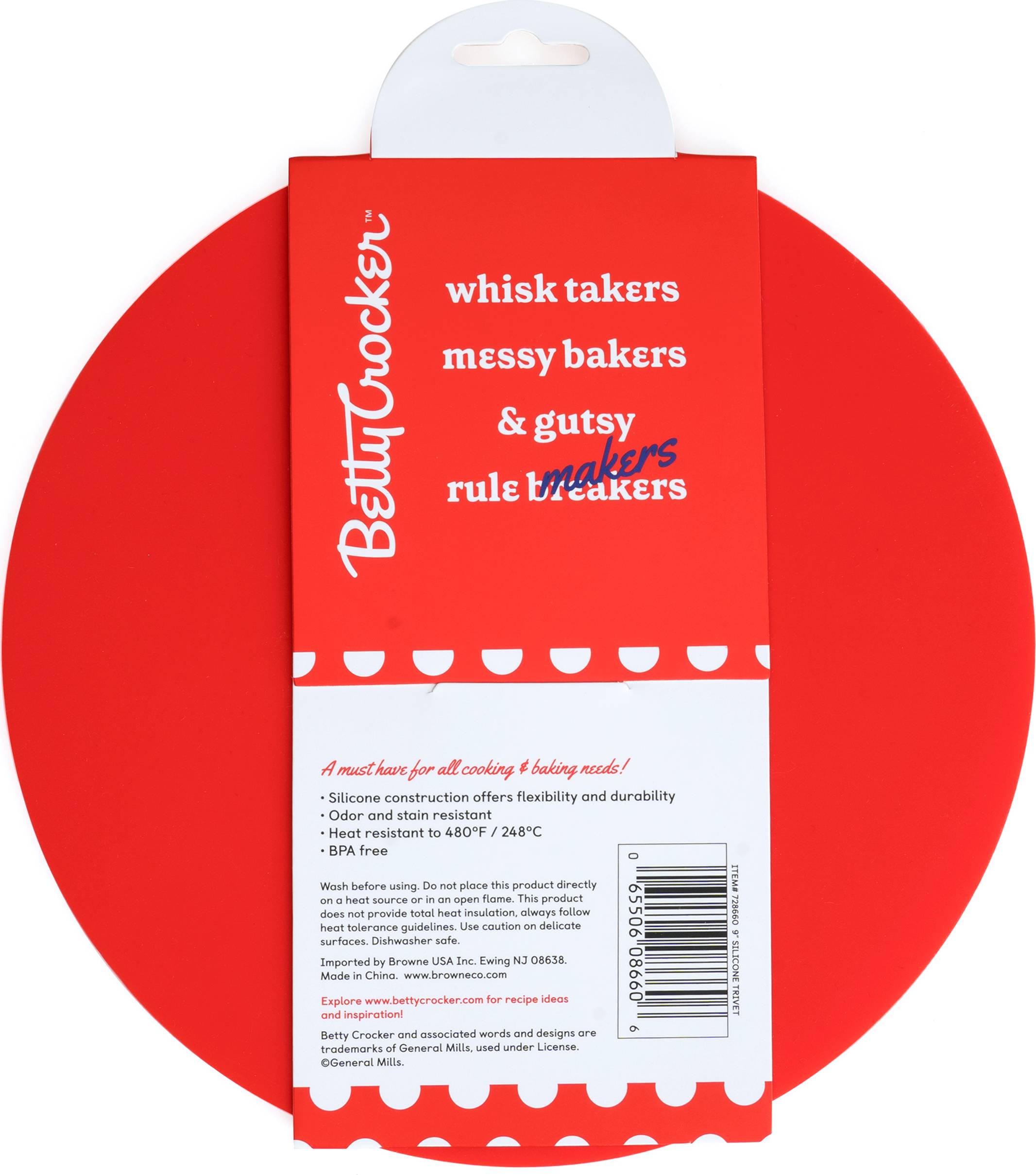 Betty Crocker 728660 9" Silicone Trivet - Red