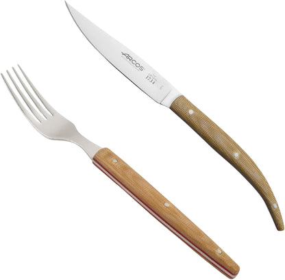 Arcos The Origin Steak Knives & Forks Set Beige Micarta Handles - 8 Pcs