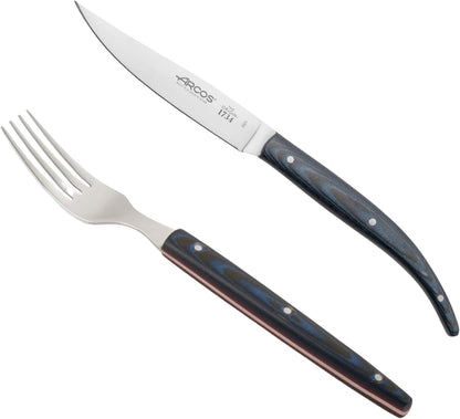 Arcos The Origin Steak Knives & Forks Set Blue Micarta Handles - 8 Pcs