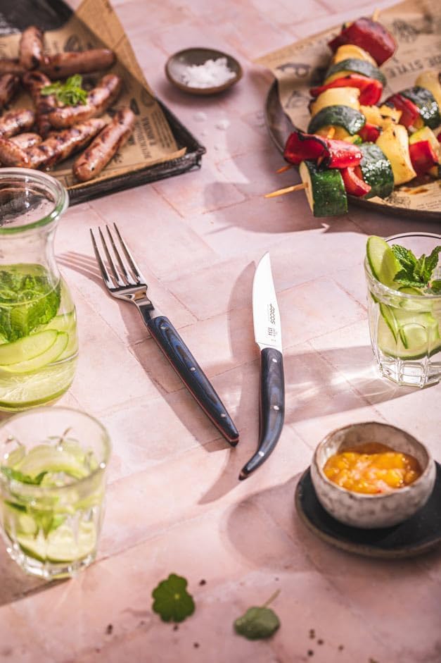 Arcos The Origin Steak Knives & Forks Set Blue Micarta Handles - 8 Pcs