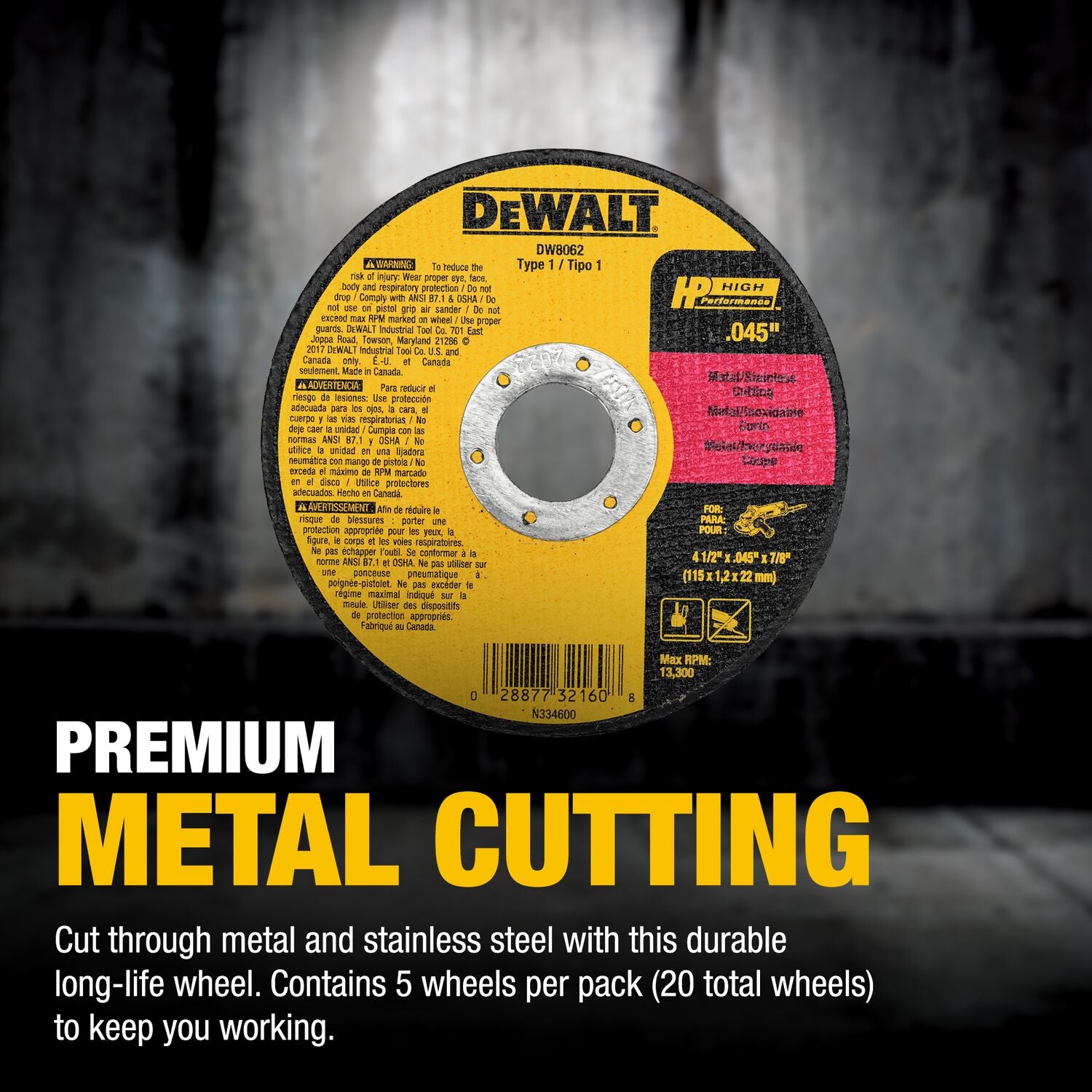 Dewalt 4-1/2" Metal Cutting Wheel - 5 Pack
