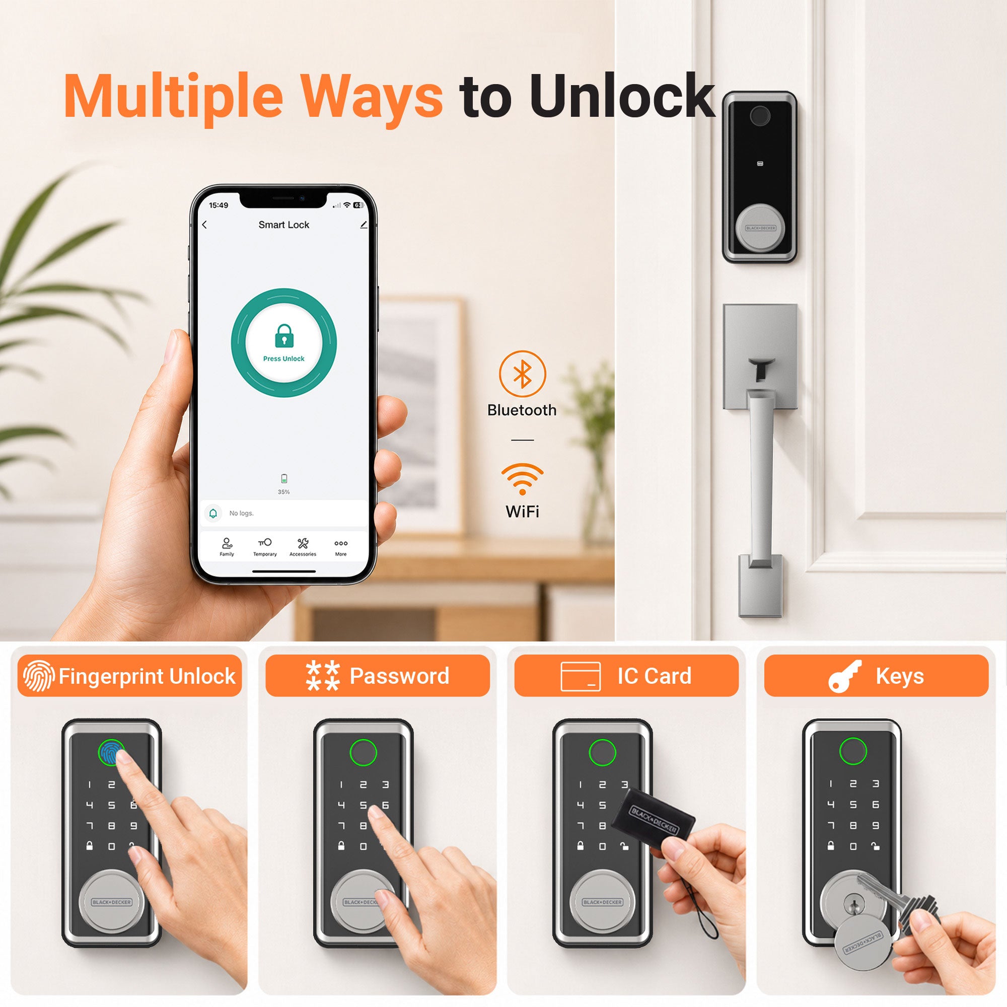 Black & Decker Smart Lock avec poignée d'entrée et passerelle - Argent