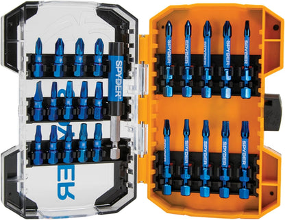 Spyder Screwdriver & Impact Driver Bit Kit -Mach-Blue Armor Plating - 25 Pc
