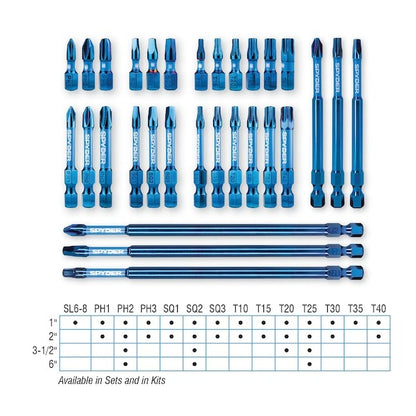 Spyder Nutdriver Screwdriver & Impact Driver Bit Kit - Mach-Blue Armor Plating - 28 Pc