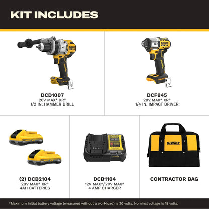 Dewalt 20V Max XR 3 Speed Hammer Drill & Impact Combo Kit